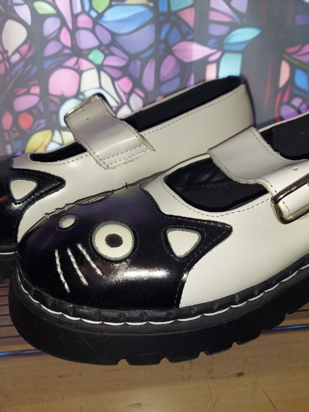 T.U.K Womens Black & White Cat Mary Jane Shoes Size 9 - Picture 16 of 16